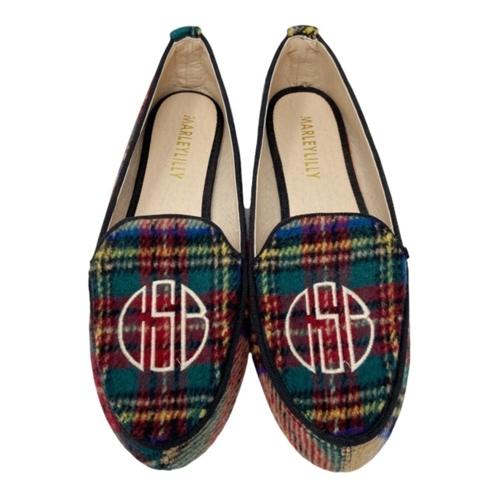 Marley Lilly Monogrammed Plaid Loafers Flats Women's Shoes Size 6 - Picture 2 of 9
